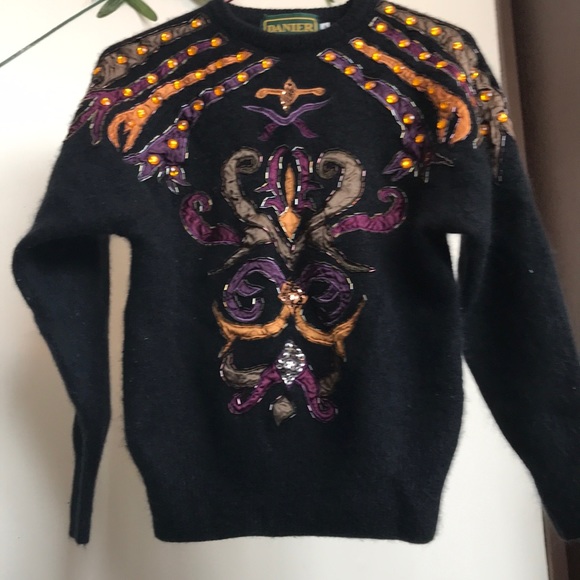 Vintage Black Handmade beaded long sleeve blouse - Picture 3 of 5